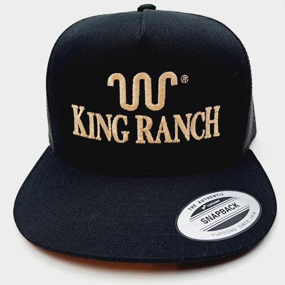 King Ranch Flat Bill Trucker Mesh Snapback Hat Cap Black Embroidered - Picture 1 of 4